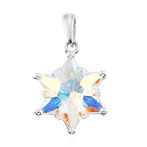 Aurora Borealis Crystal Leaf Pendant in Platinum Over Sterling Silver